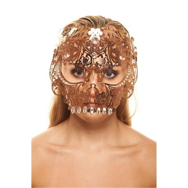 Kayso Rose Gold with Clear Rhinestones Metallic Venetian Skull Laser Cut Masquerade Mask One Size BG004RG